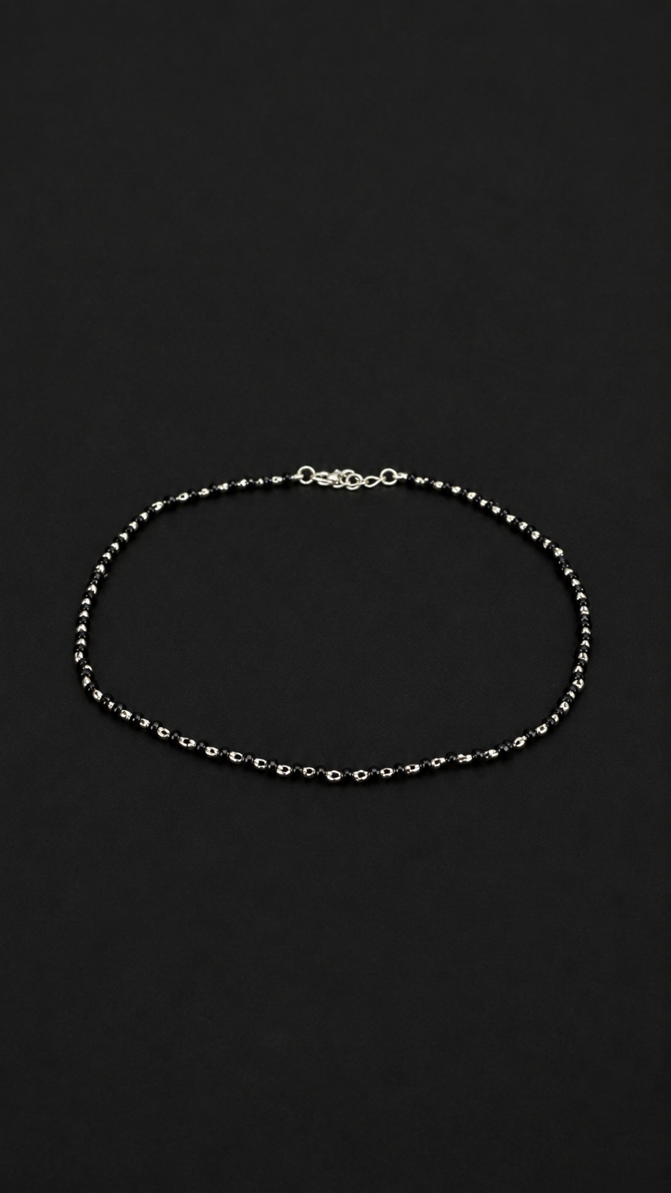Black Beads Silver Anklet