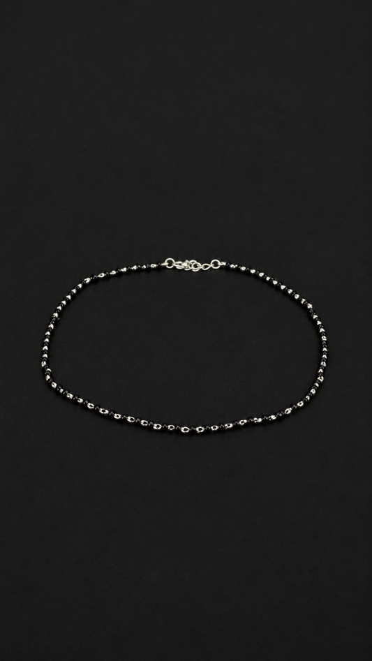 Black Beads Silver Anklet