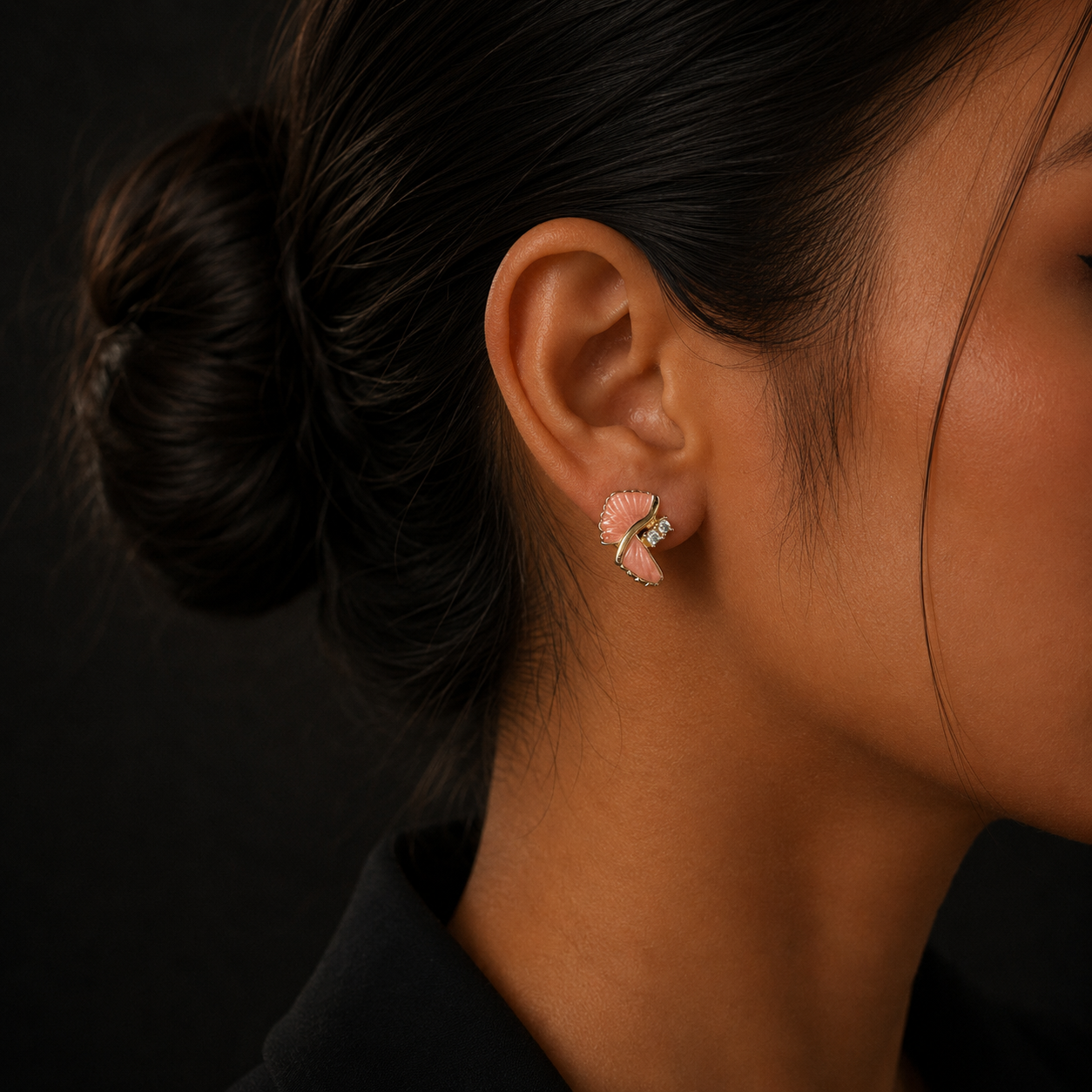 Silver Rose Gold Floral Diamond Stud Earrings for Women