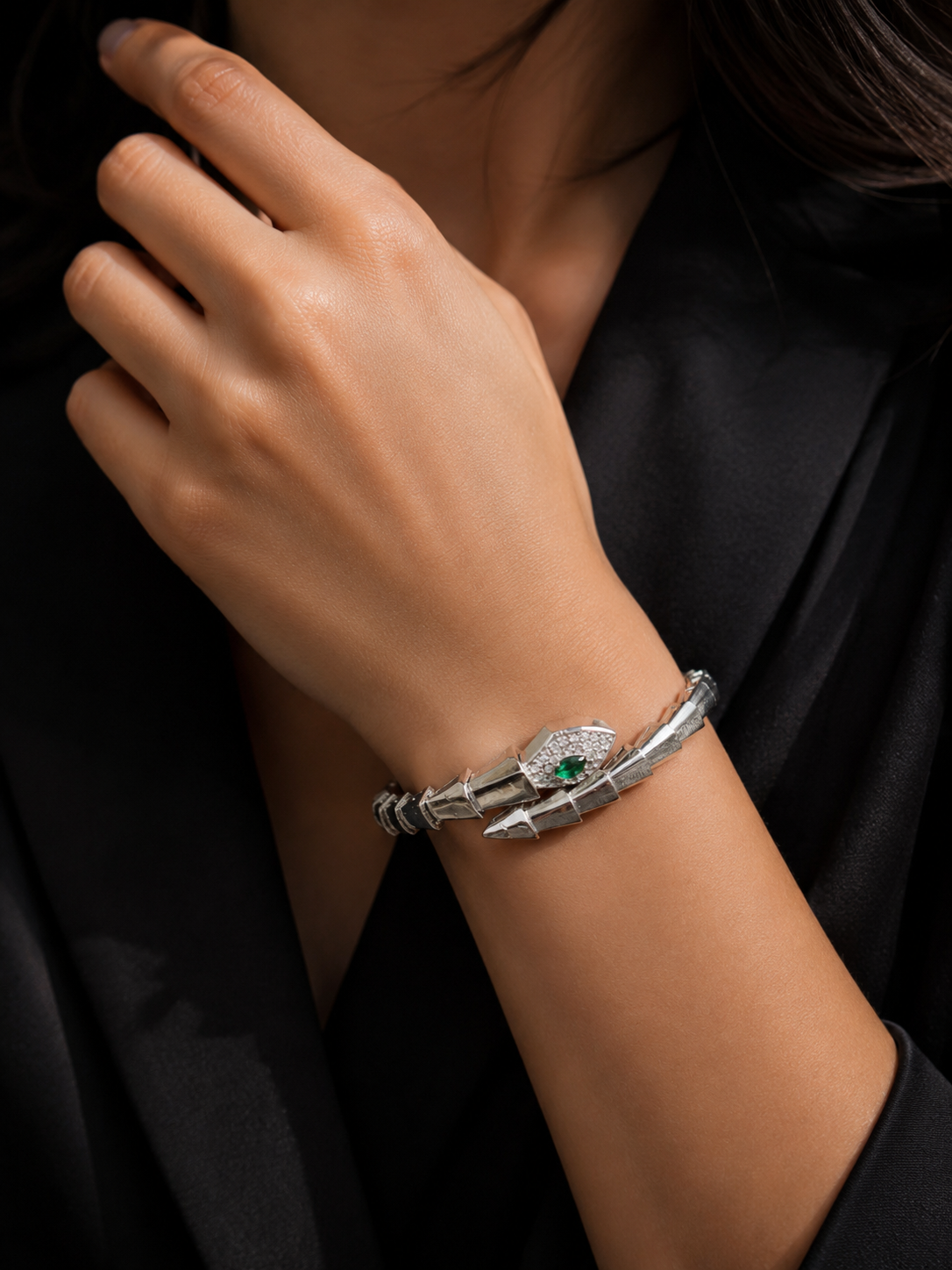Silver Snake Diamond Bracelet