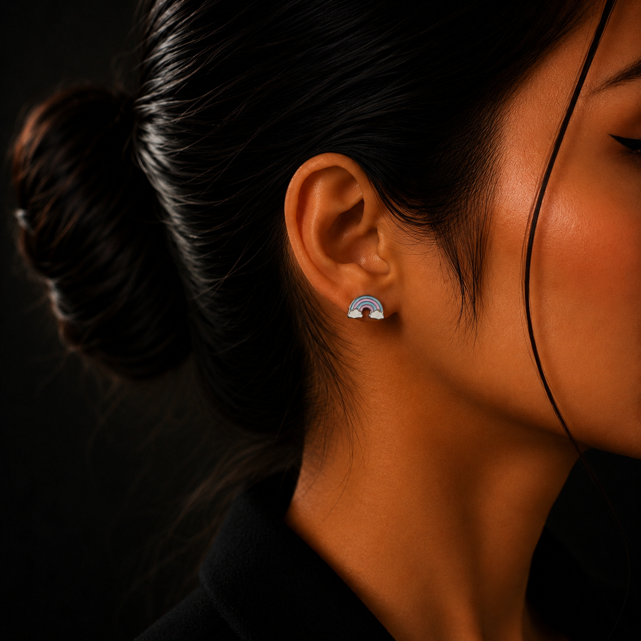 Silver Pastel Rainbow Stud Earrings for Women