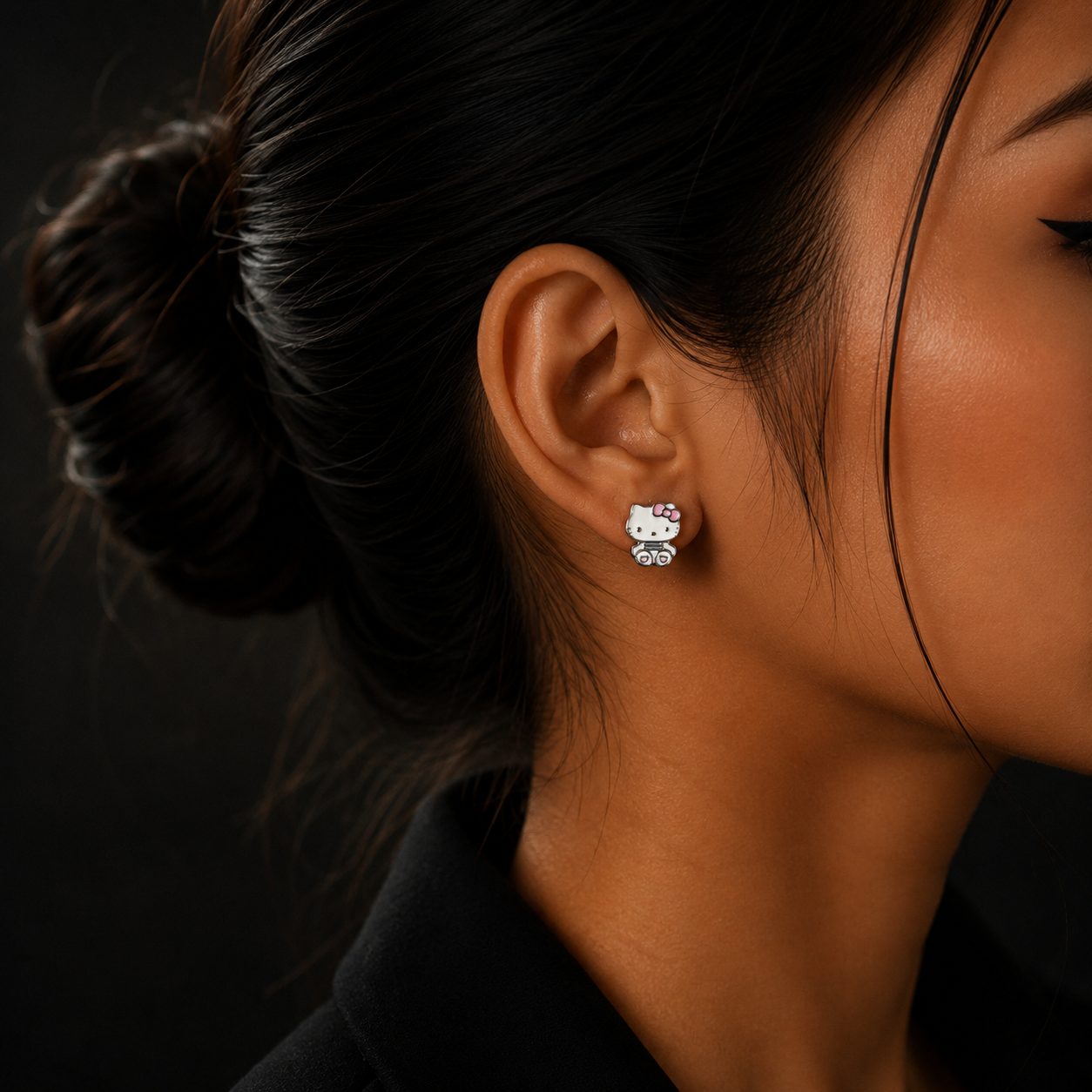 Silver Kitty Stud Earrings for Women