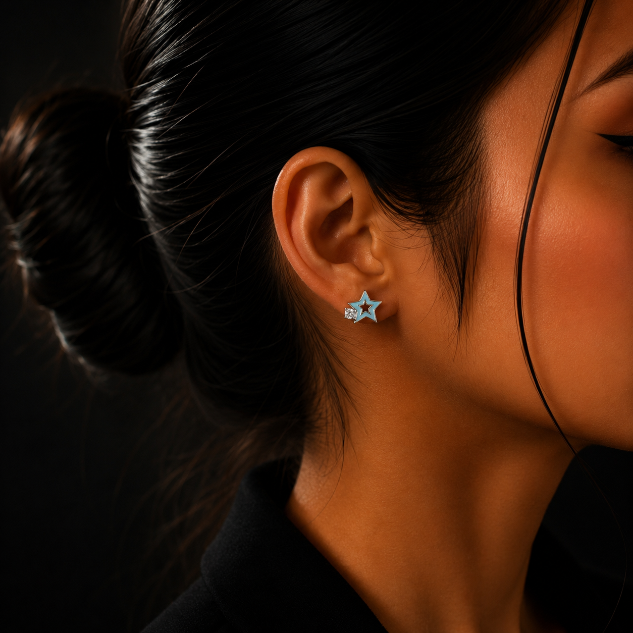 Silver Blue Star Stud Earrings for Women
