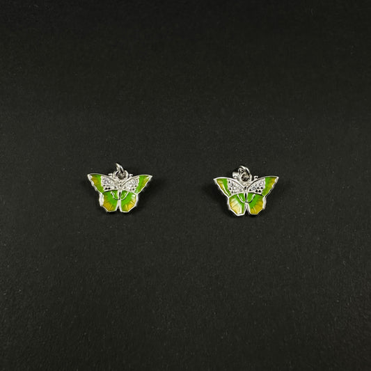 Silver Diamond Green Butterfly Stud Earrings for Women