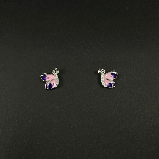 Silver Diamond Pink Butterfly Stud Earrings for Women