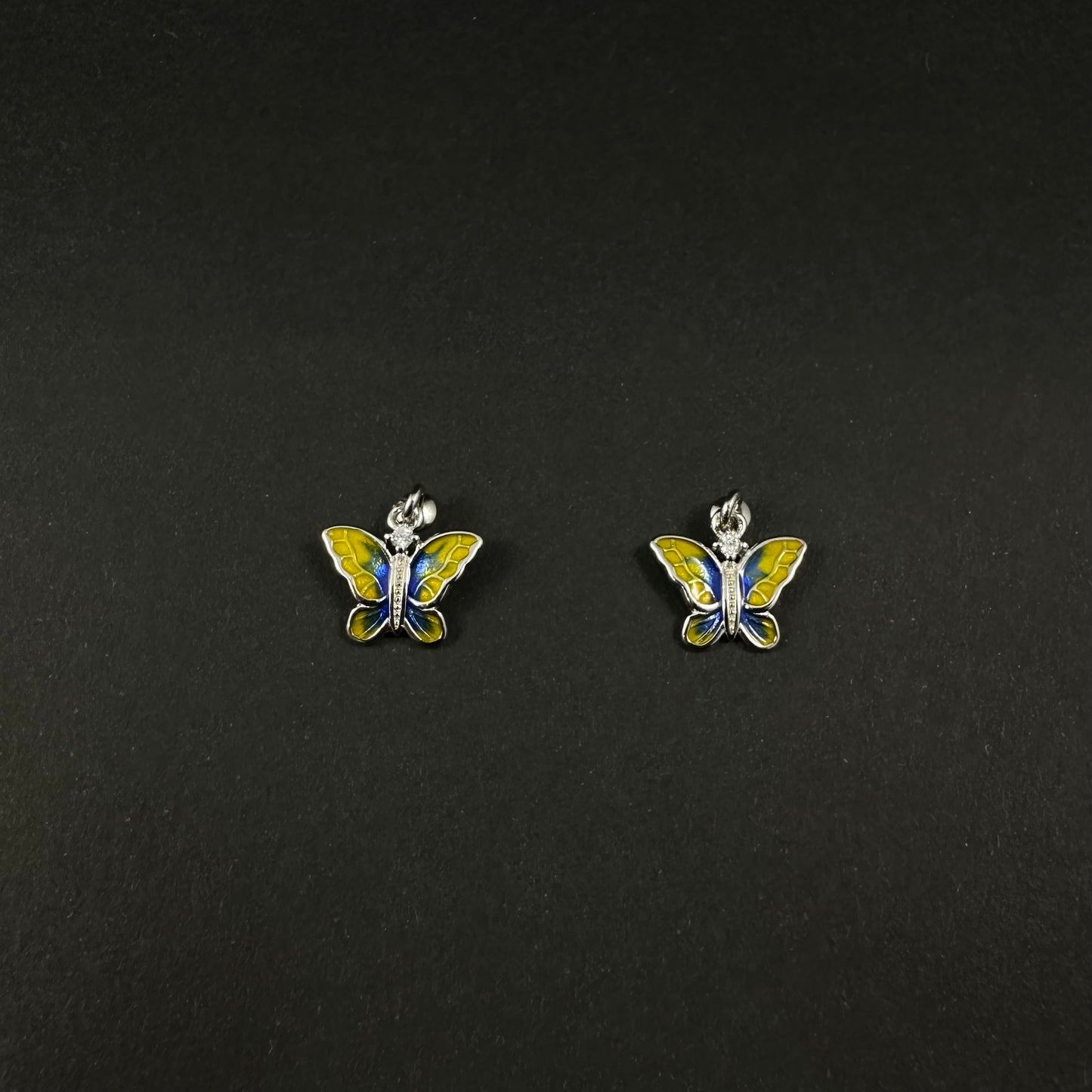 Silver Diamond Yellow Butterfly Stud Earrings for Women