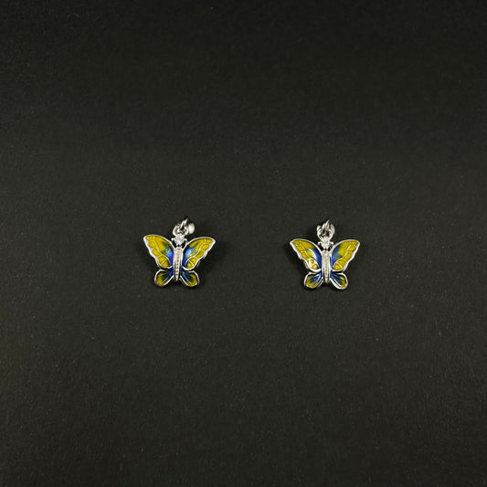 Silver Diamond Yellow Butterfly Stud Earrings for Women