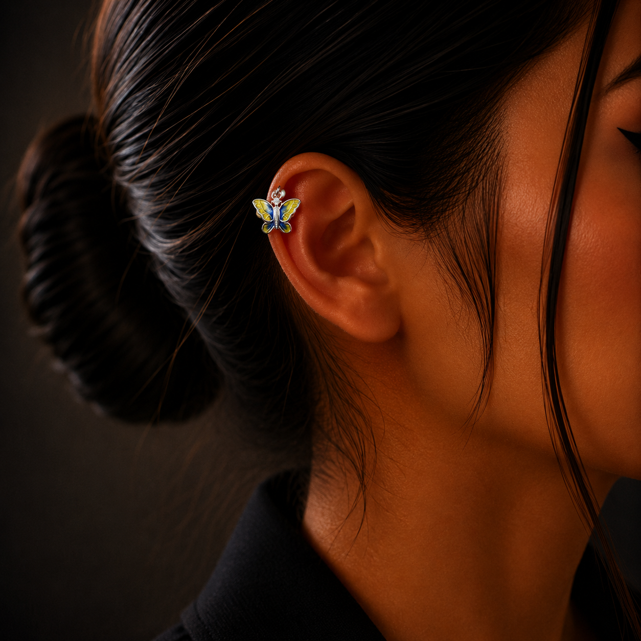 Silver Diamond Yellow Butterfly Stud Earrings for Women
