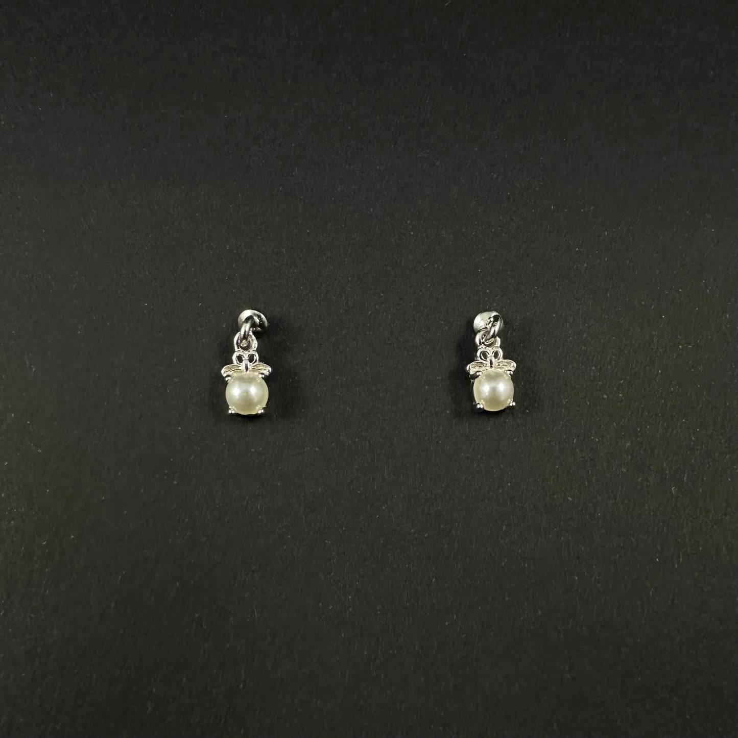 Silver Diamond Pearl Charm Stud Earrings for Women