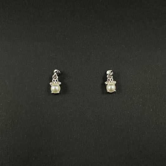 Silver Diamond Pearl Charm Stud Earrings for Women