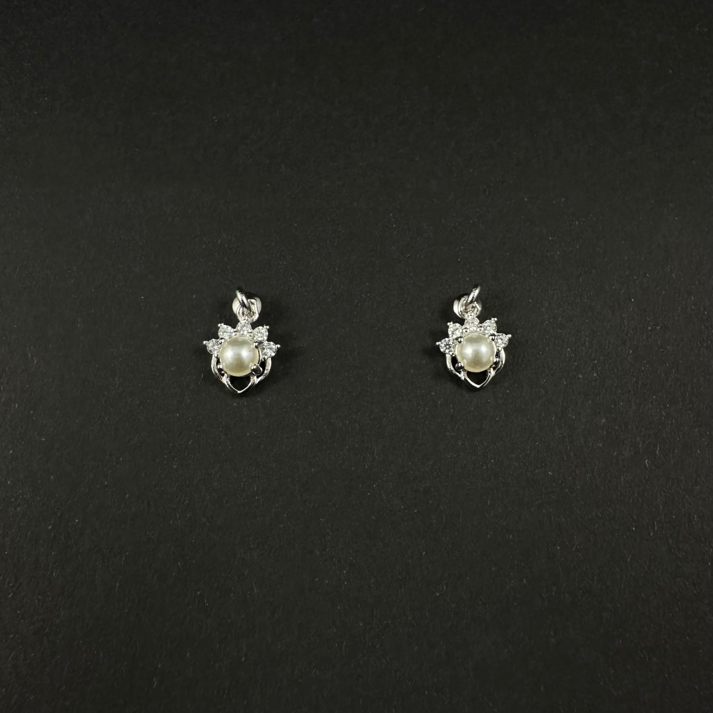 Royal Pearl Bloom Silver Diamond Stud Earrings for Women