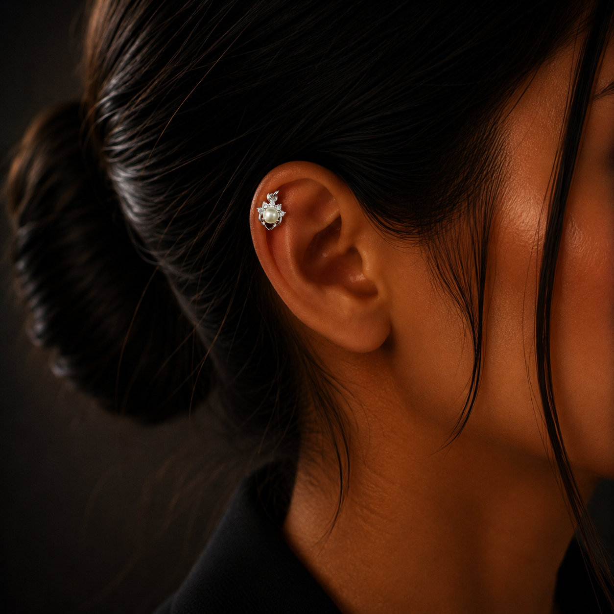 Royal Pearl Bloom Silver Diamond Stud Earrings for Women