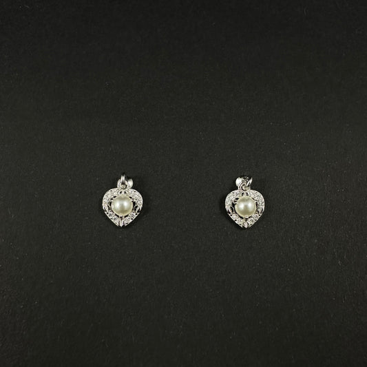 Heart Pearl Elegance Silver Diamond Stud Earrings for Women