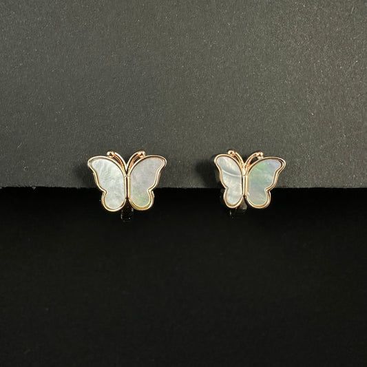 Rose Gold Butterfly Pearl Silver Hoop Earrings for Women