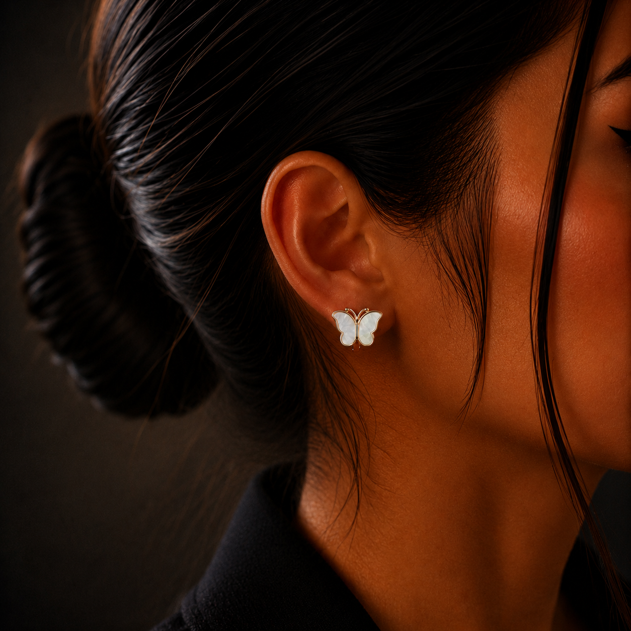 Rose Gold Butterfly Pearl Silver Hoop Earrings for Women