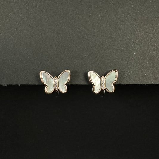 Rose Gold Butterfly Glow Silver Hoop Earrings for Women