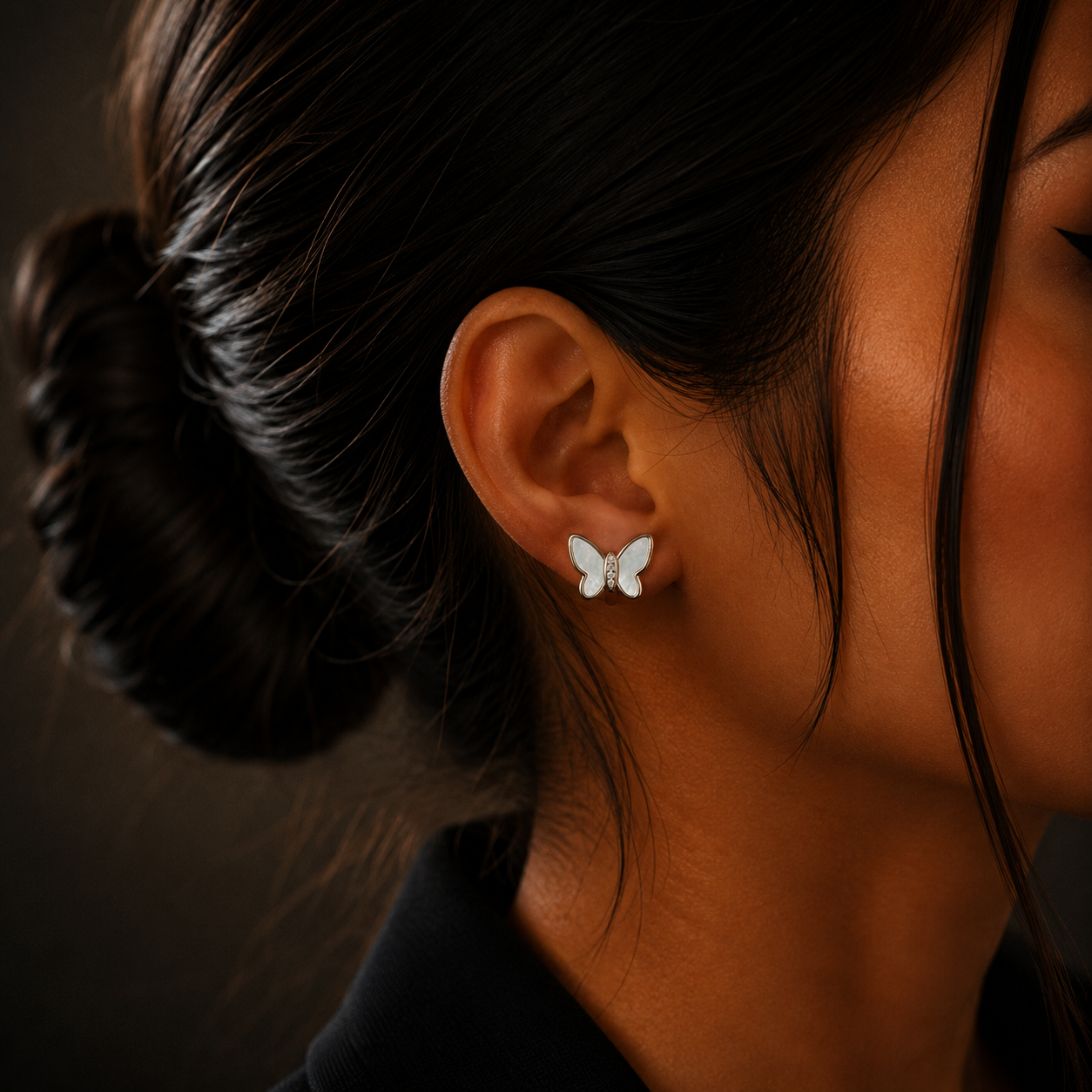 Rose Gold Butterfly Glow Silver Hoop Earrings for Women