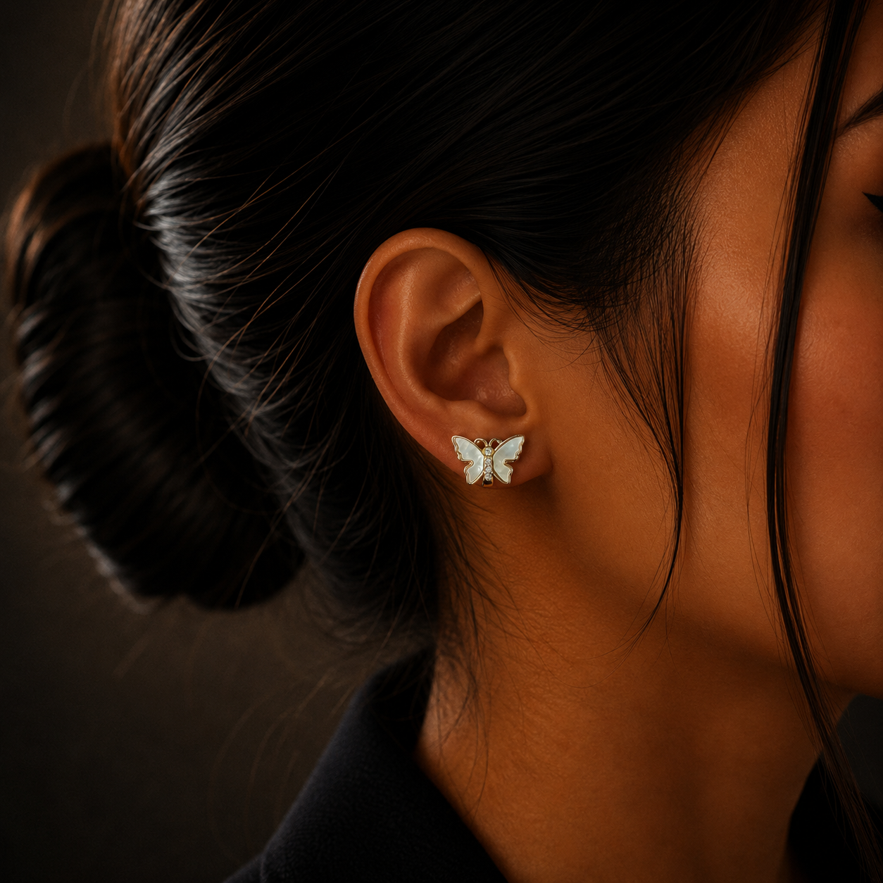Rose Gold Butterfly Sparkle Silver Hoop Earrings for Women