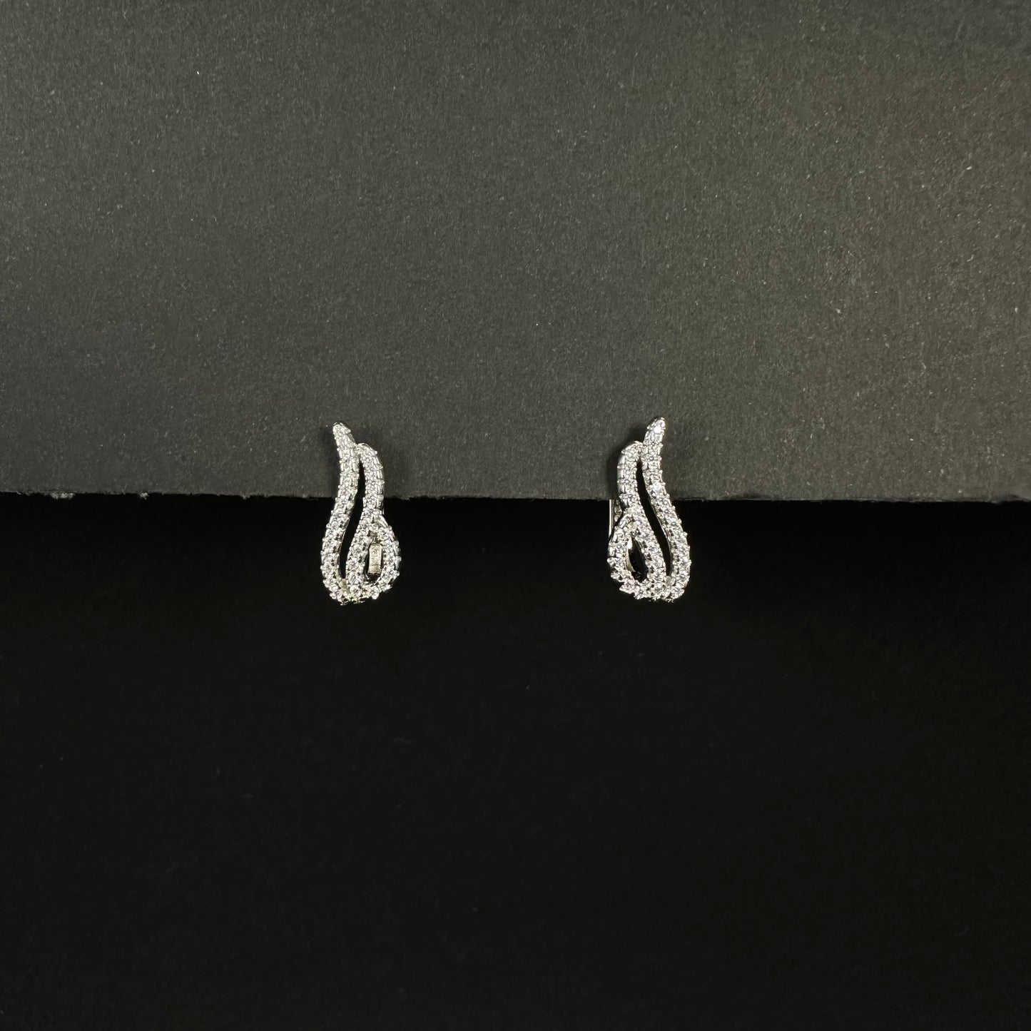 Elegant Wave Silver Diamond Hoop Earrings for Women