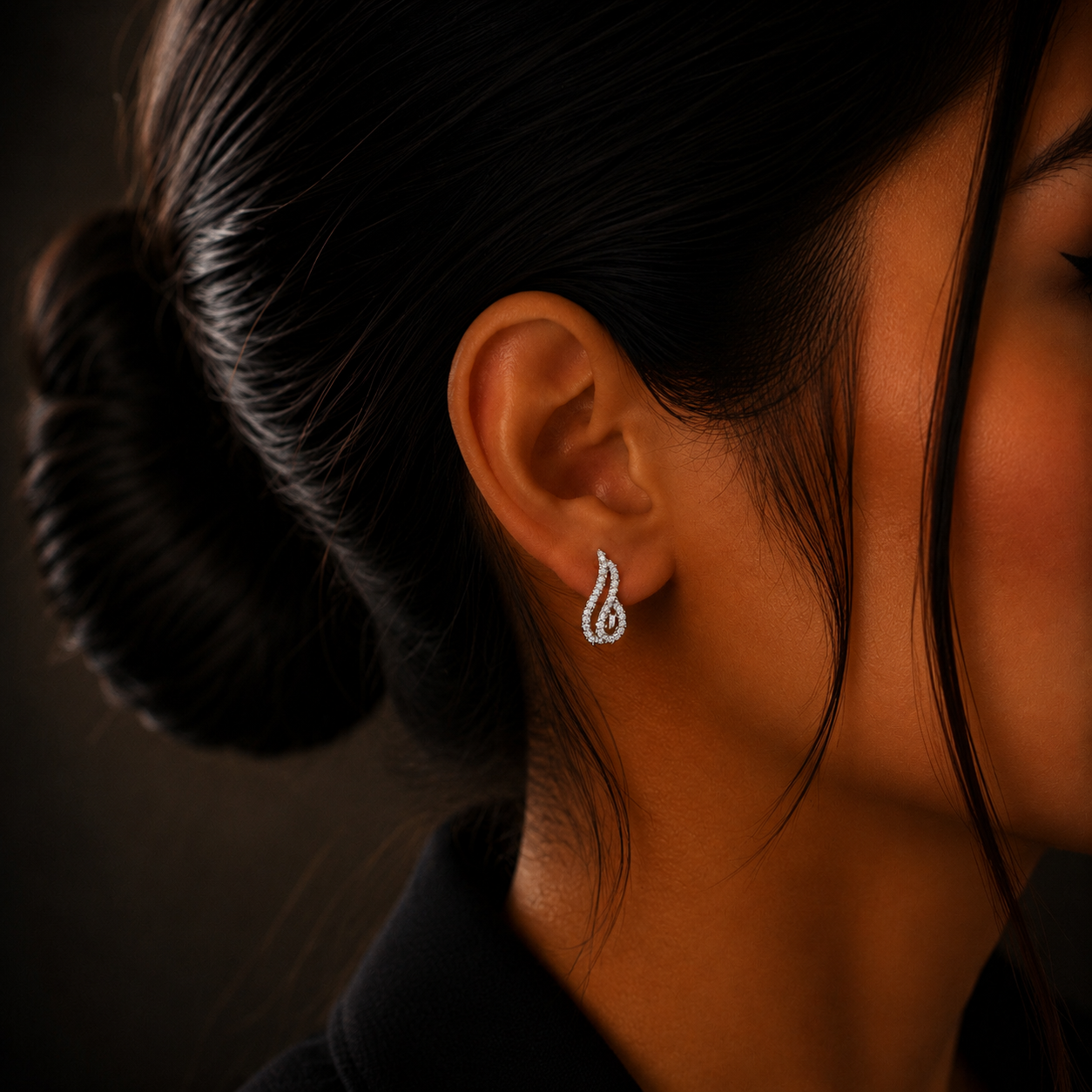 Elegant Wave Silver Diamond Hoop Earrings for Women