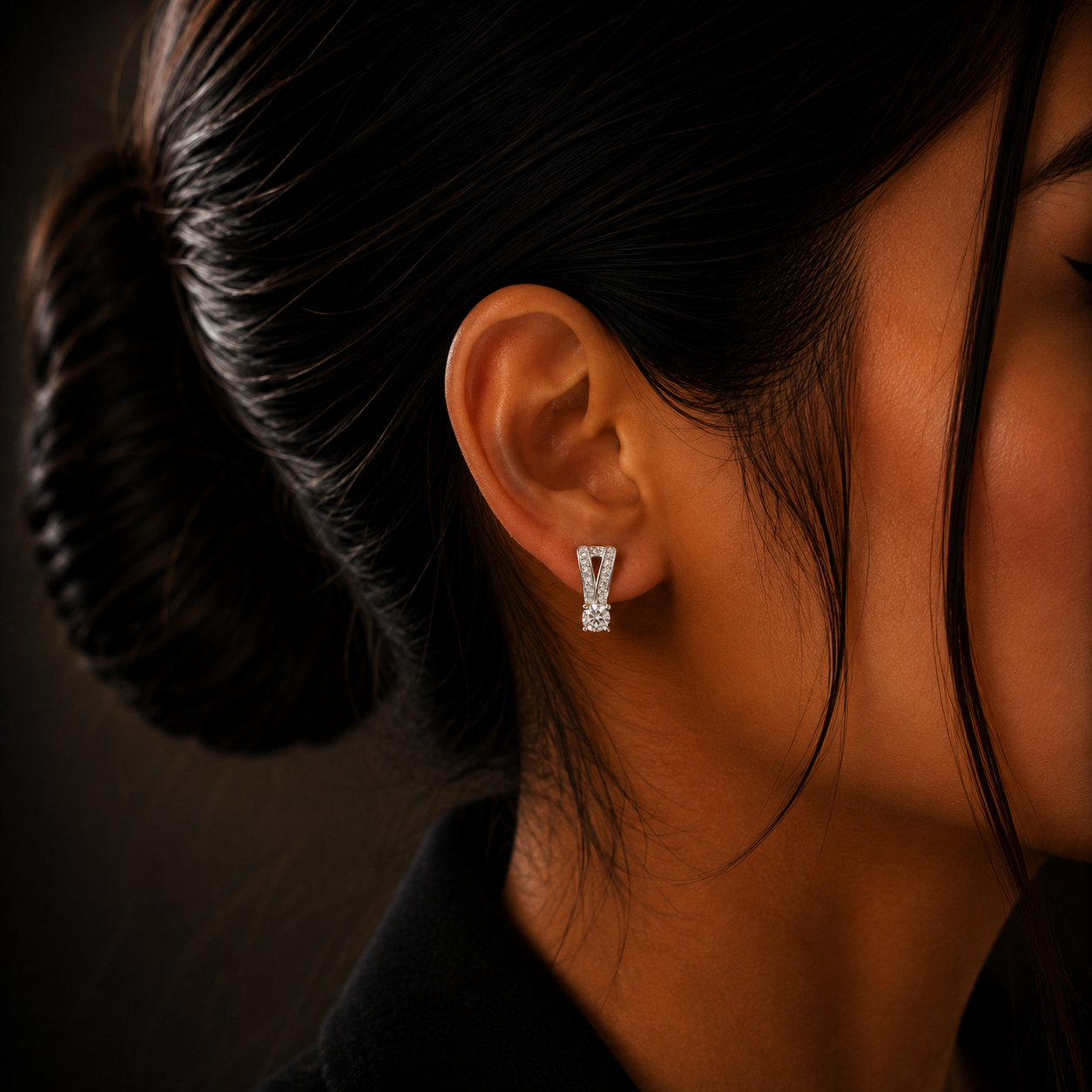 Classic Silver Diamond Loop Earrings for Women