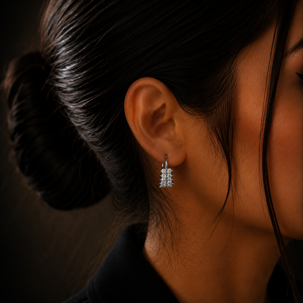 Sparkling Silver Diamond Hoop Loop Earrings for Women