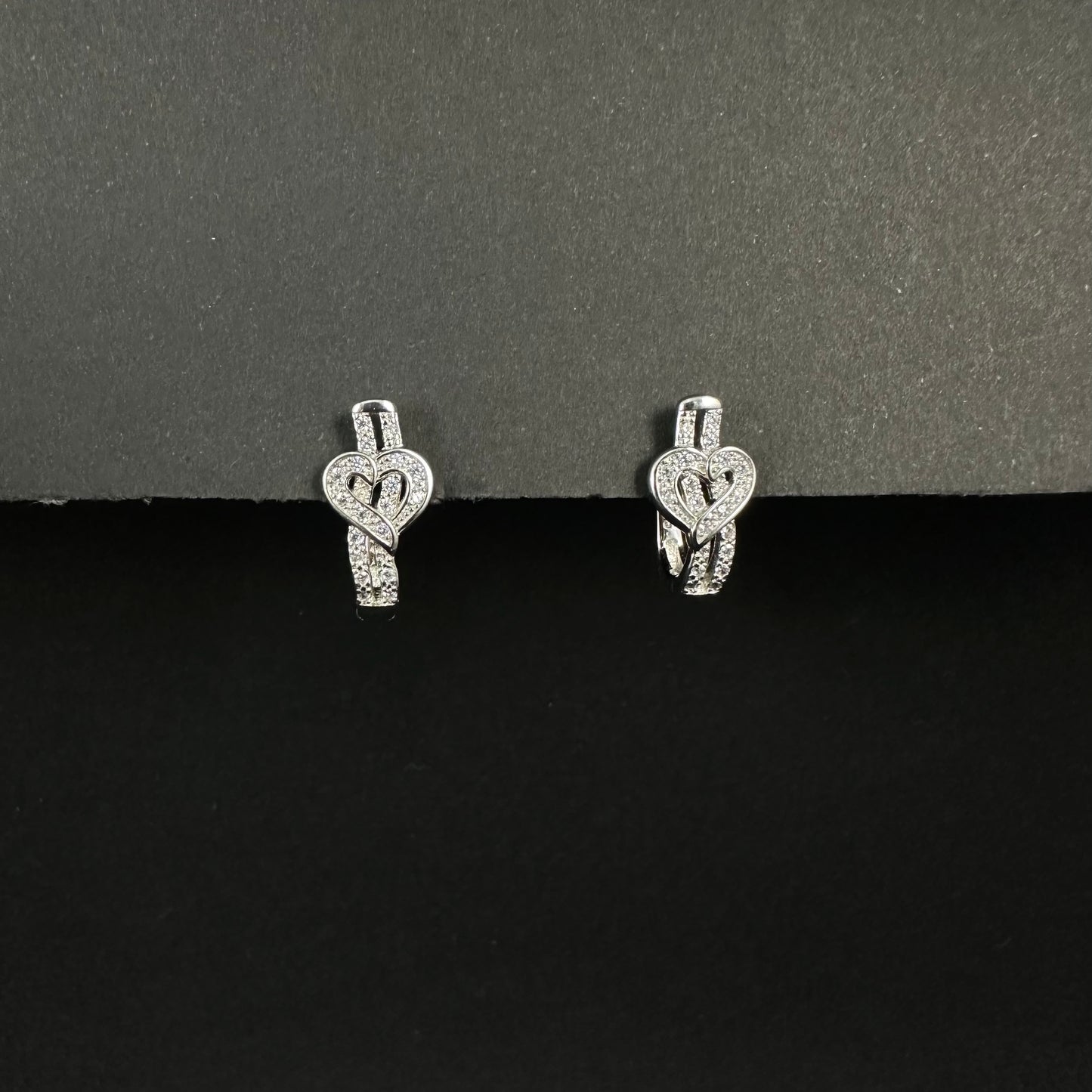 Elegant Heart Design Silver Diamond Loop Earrings for Women