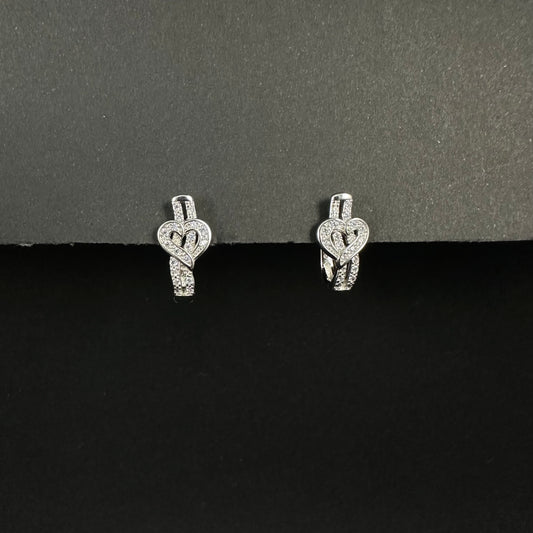 Elegant Heart Design Silver Diamond Loop Earrings for Women