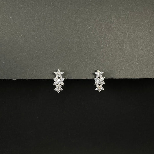 Floral Sparkle Silver Diamond Loop Earrings for Women
