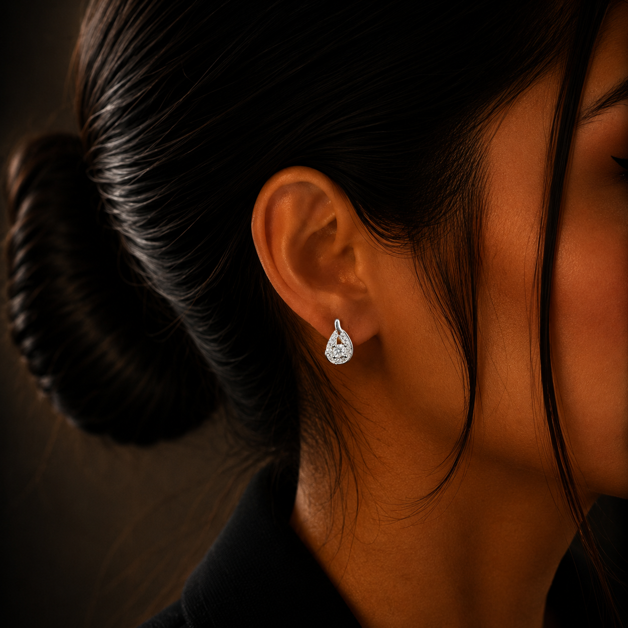 Elegant Teardrop Silver Diamond Loop Earrings for Women