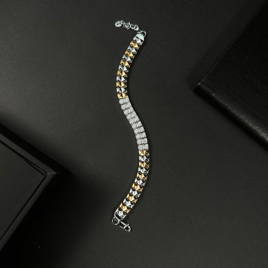 Men’s Silver, Gold & Diamond Link Bracelet