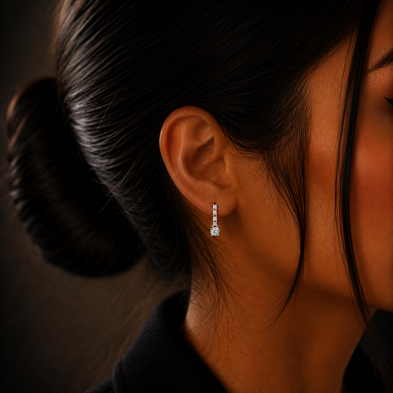 Classic Silver Diamond Loop Earrings for Women