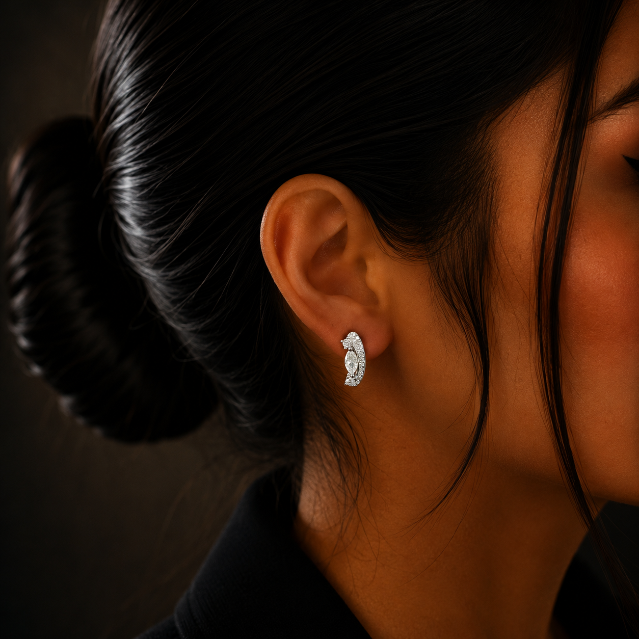 Elegant Silver Diamond Curve Loop Earrings for Women