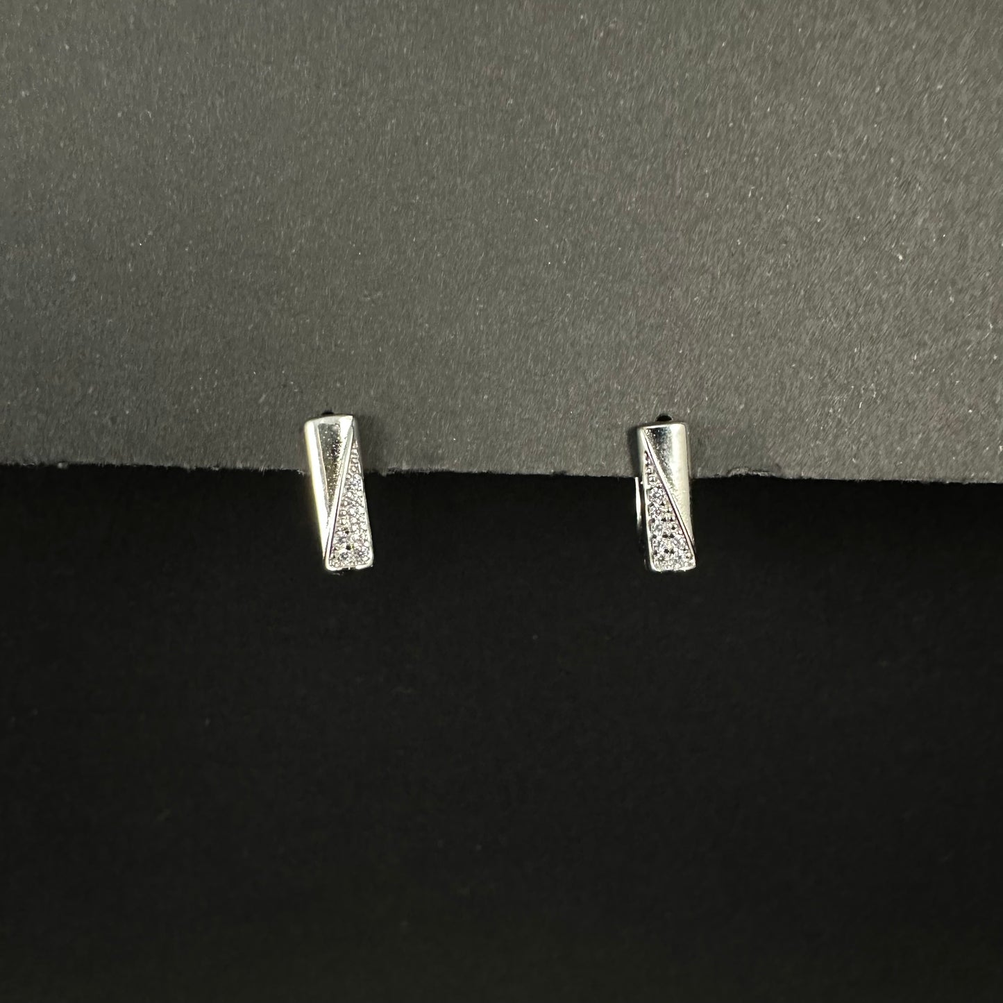 Modern Silver Diamond Sleek Loop Earrings for Women
