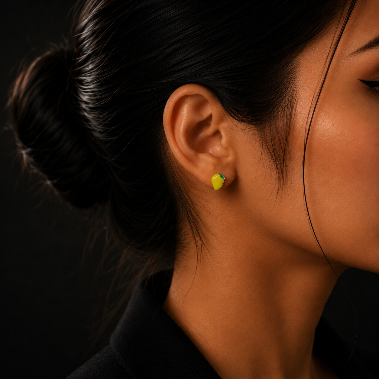 Silver Yellow Lemon Stud Earrings for Women