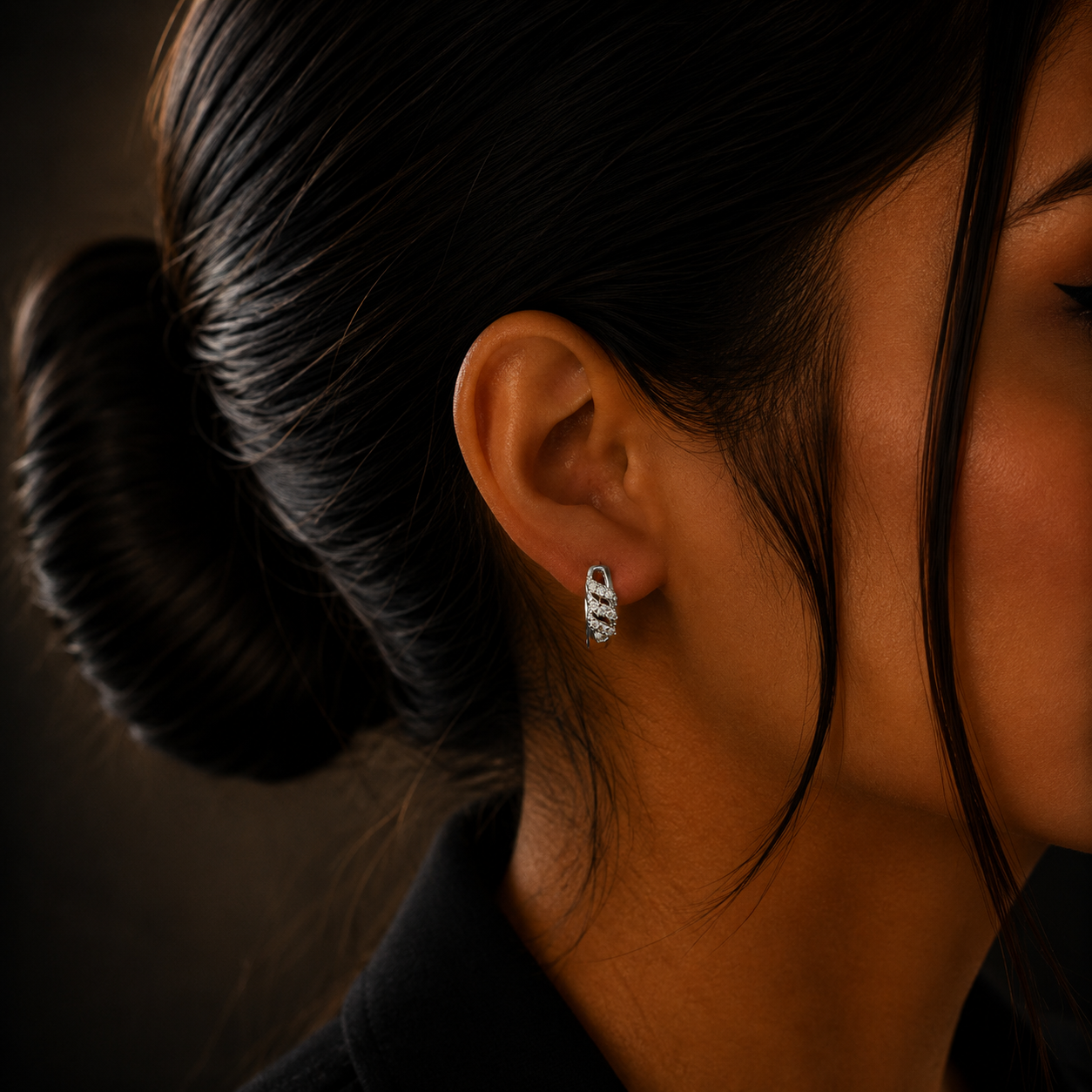 Twisted Silver Diamond Sparkle Loop Earrings for Women