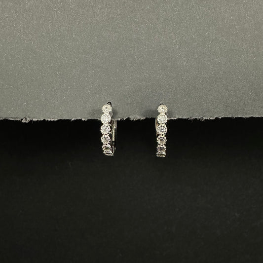 Classic Silver Diamond Hoop Loop Earrings for Women