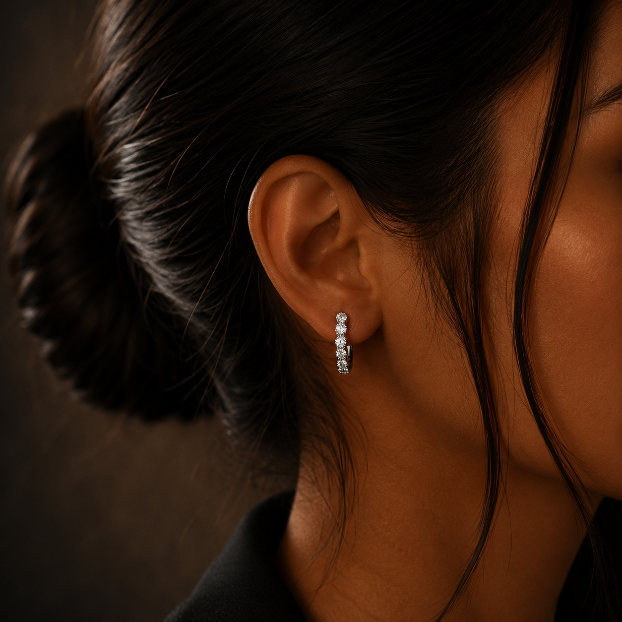 Classic Silver Diamond Hoop Loop Earrings for Women