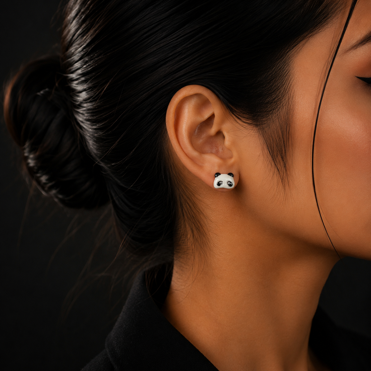 Silver Panda Face Stud Earrings for Women