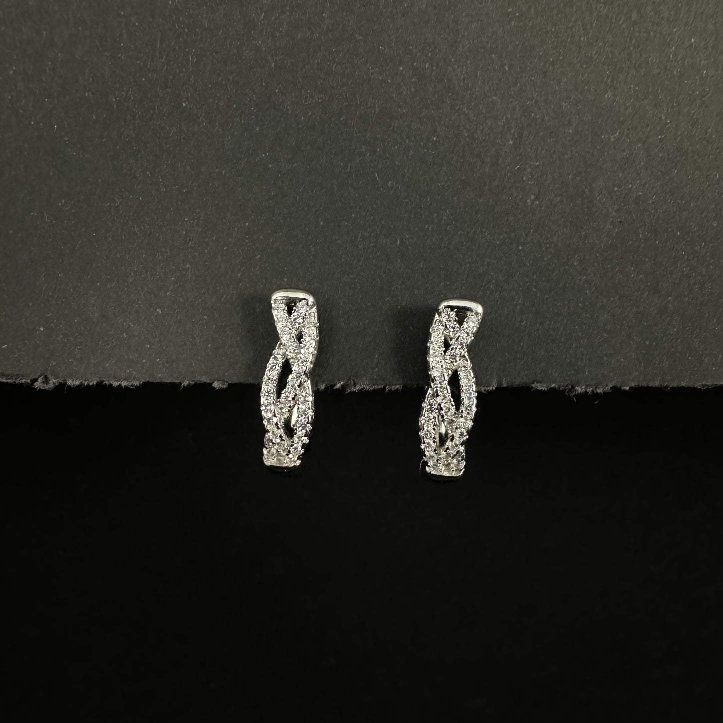 Twisted Elegance Silver Diamond Loop Earrings for Women