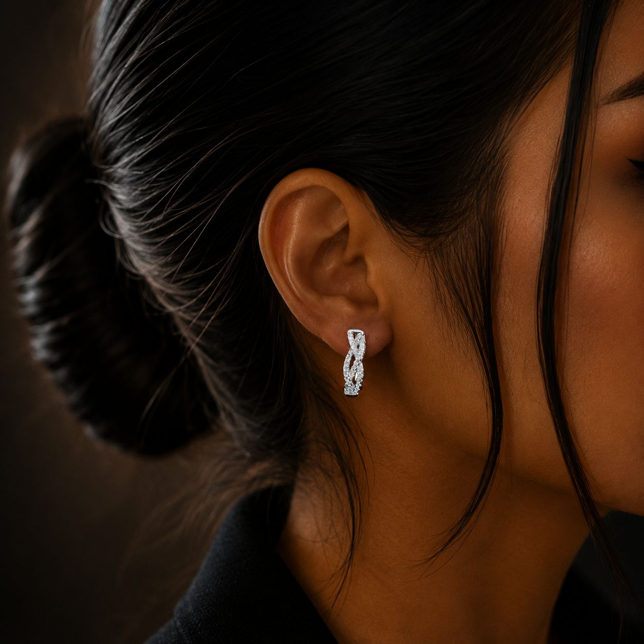 Twisted Elegance Silver Diamond Loop Earrings for Women