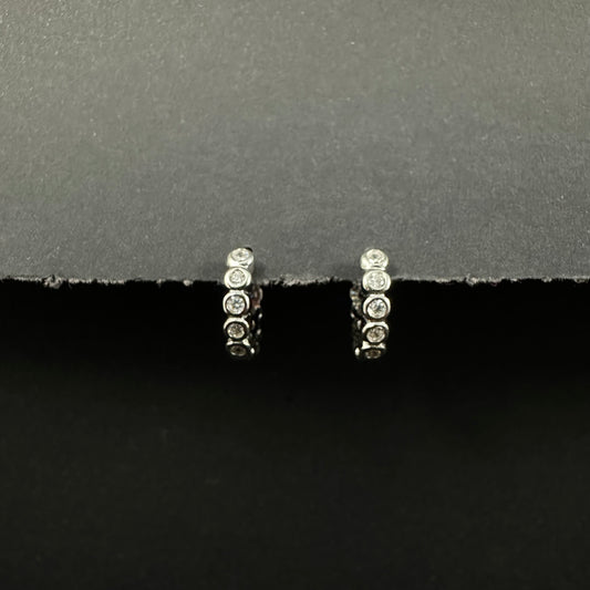 Classic Circle Shine Silver Diamond Loop Earrings for Women