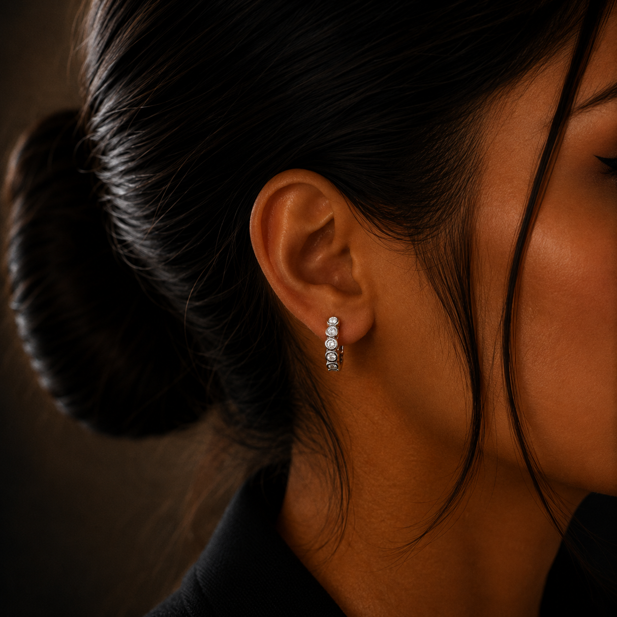 Classic Circle Shine Silver Diamond Loop Earrings for Women