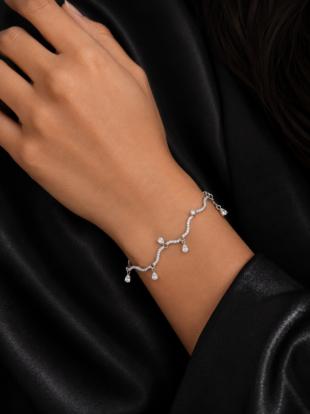 Silver Diamond Wave Bracelet