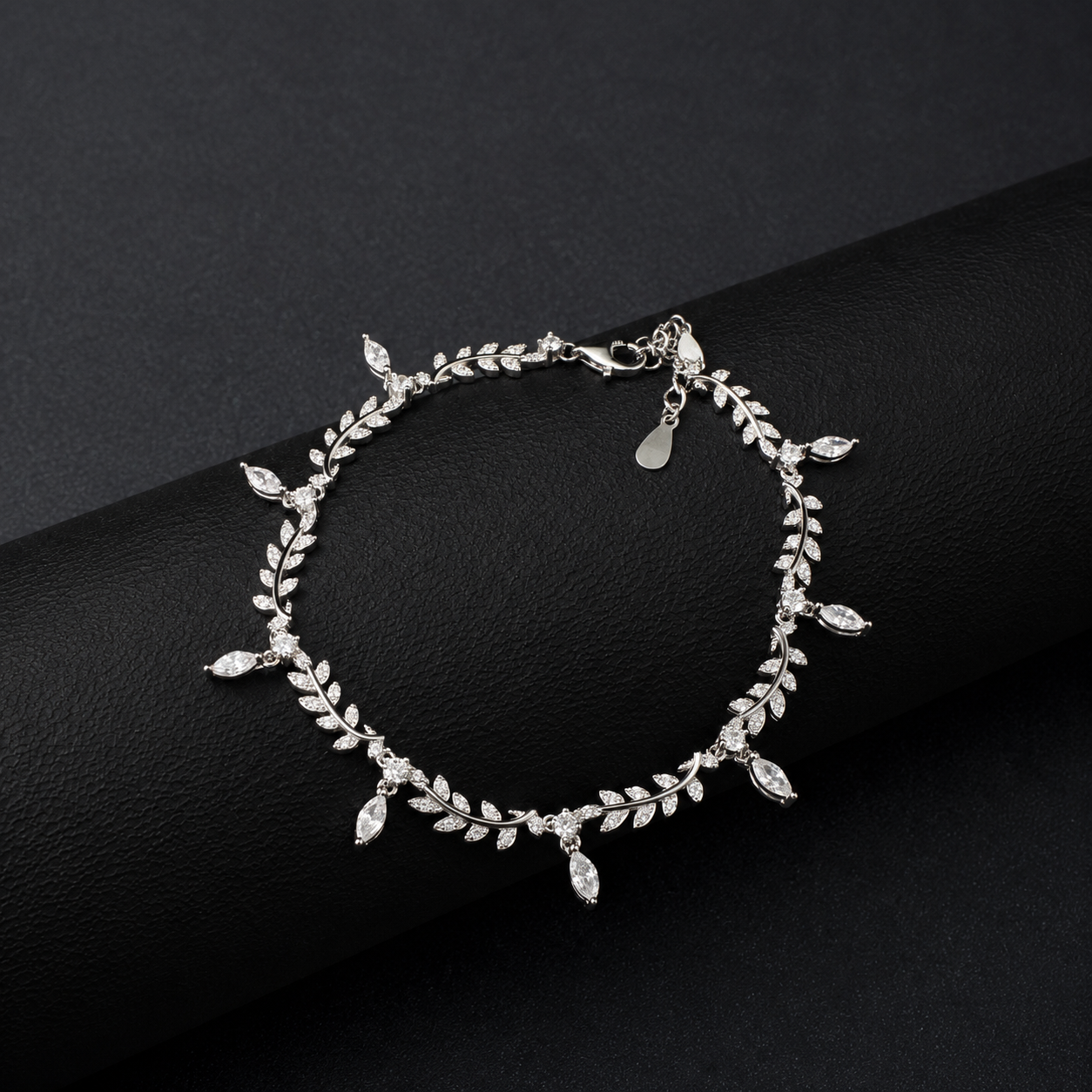 Silver Diamond Leaf Bracelet