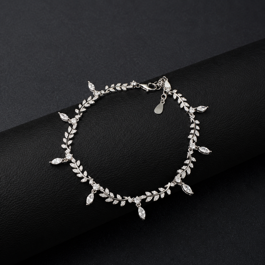 Silver Diamond Leaf Bracelet