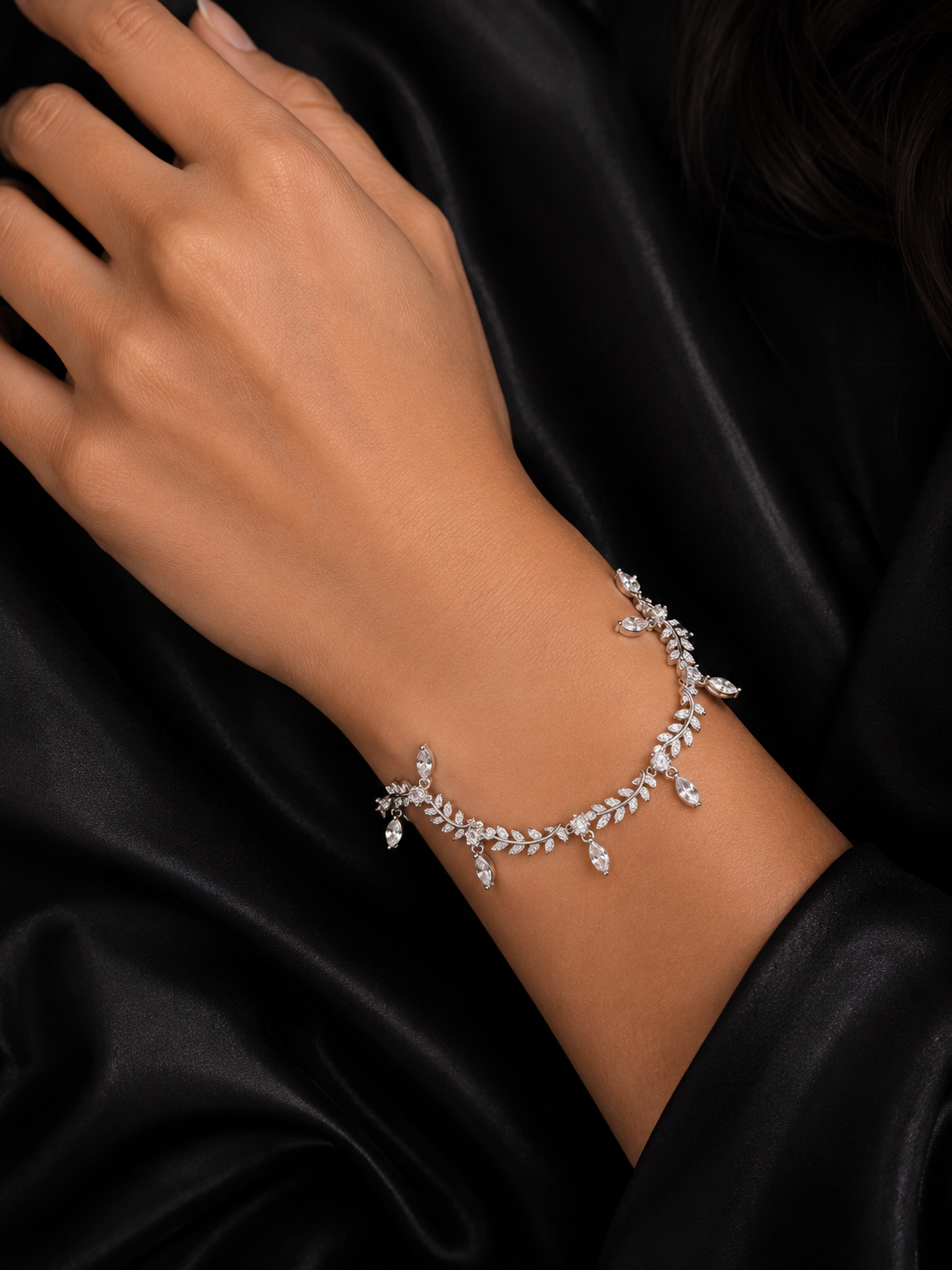 Silver Diamond Leaf Bracelet
