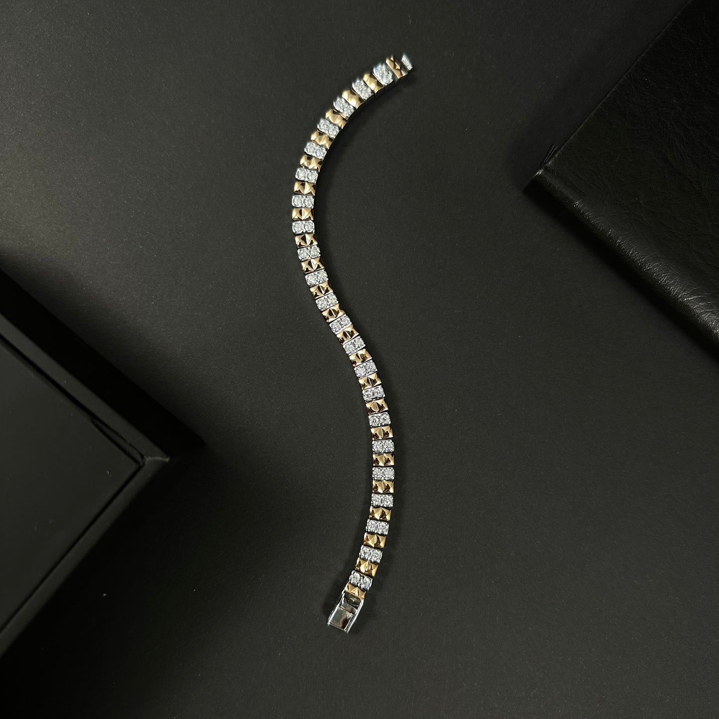 Men’s Silver & Gold Diamond Grid Link Bracelet