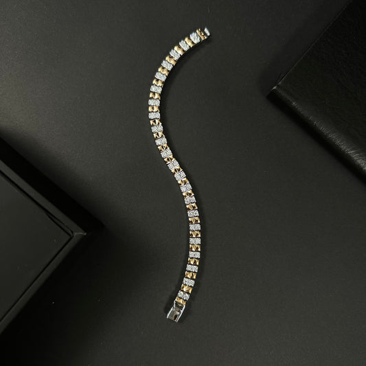 Men’s Silver & Gold Diamond Grid Link Bracelet