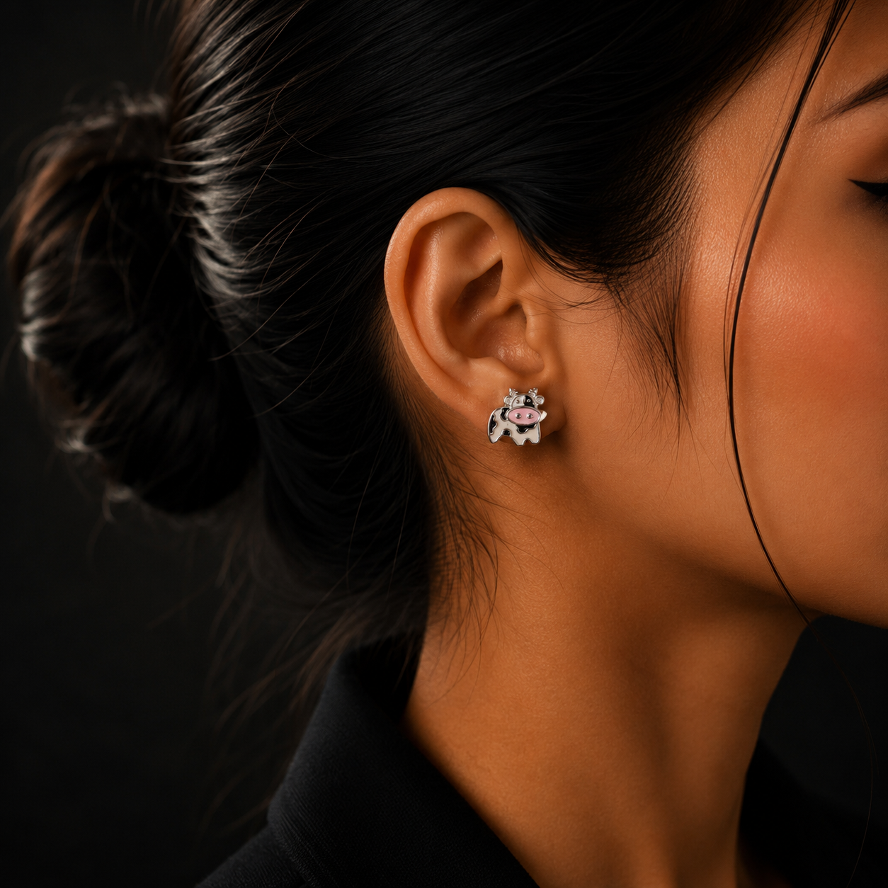 Silver Cute Cow Stud Earrings for Women